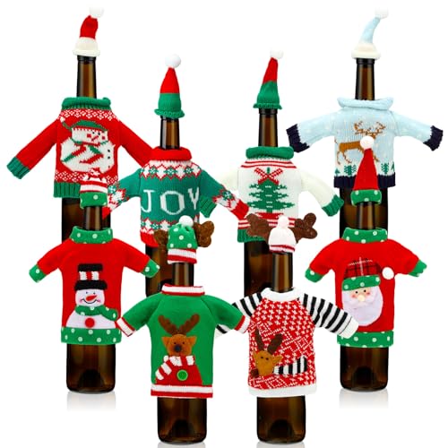 16 Sets Christmas Wine Bottle Sweater Cover with Hat Knitted Dress Snowman Elk Santa J244181