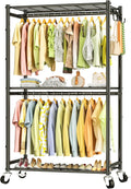 Heavy Duty Metal Rolling Clothes Rack with Double Rods & 3 Wire Shelves V506802