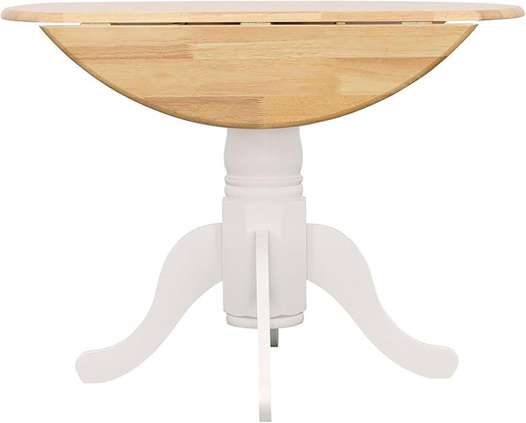 Natural Brown and White Round Drop Leaf Dining Table A48062