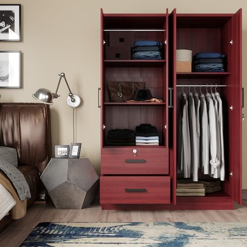 Modern Wood 4 Doors 2 Drawers Armoire (Mahogany) A67509