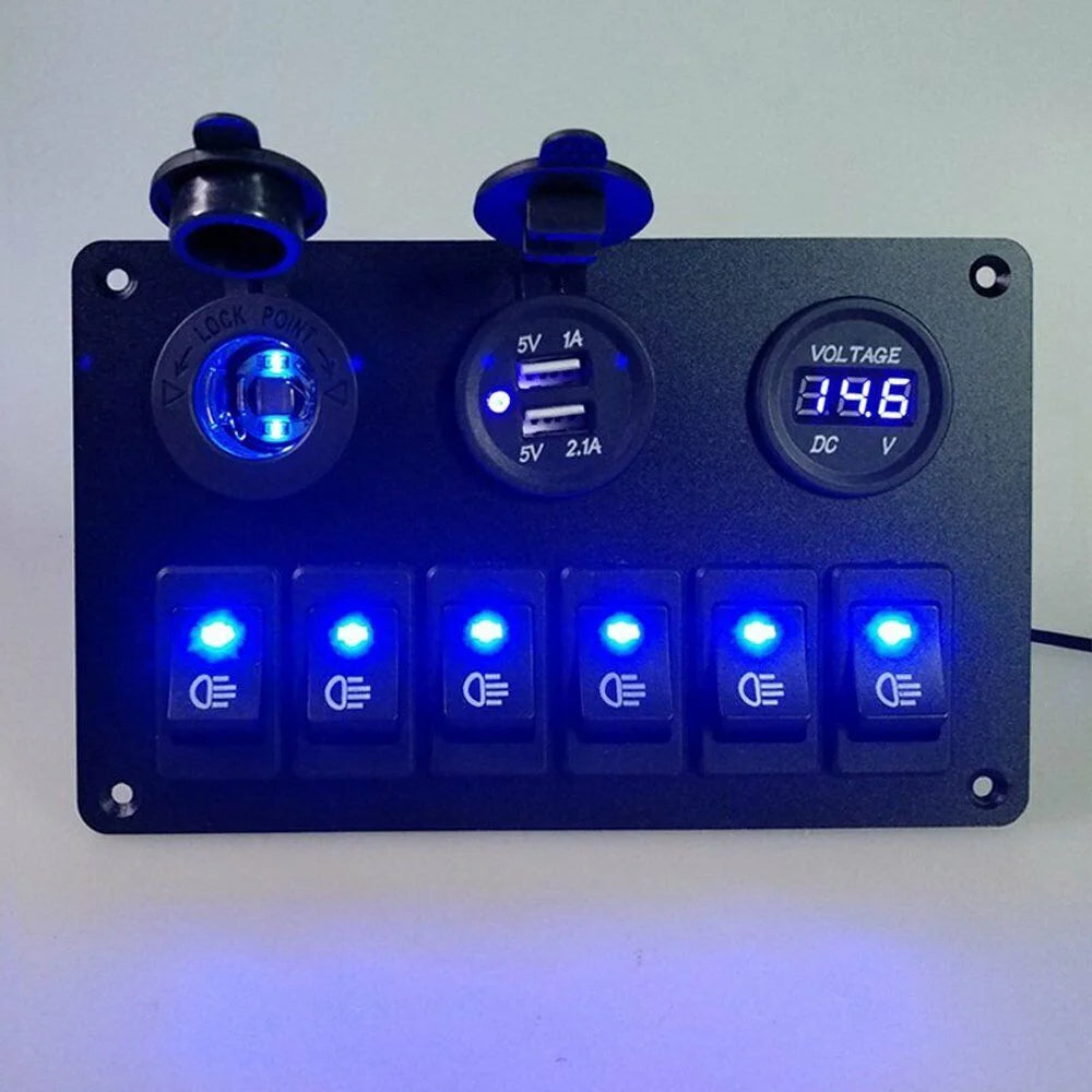 Blue LED Rocker Switch Panel Circuit Breaker Waterproof D437