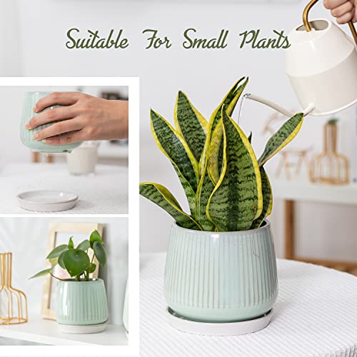 Blue Set of 4 Ceramic Succulent Planter Pots with Drainage Hole and Saucers A124429