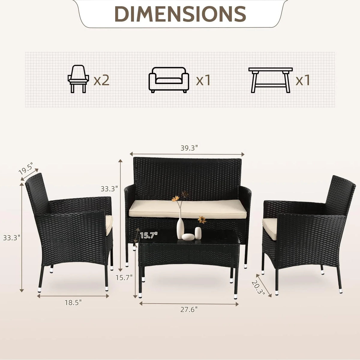 4 Piece Outdoor Rattan Wicker Sofa Set H815176