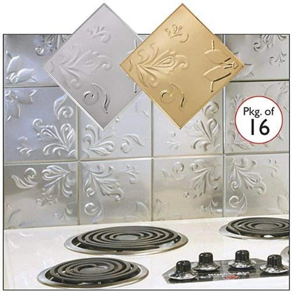 Self Adhesive Decorative Copper Embossed Floral Design Tin Tiles - 6" x 6" (Set of 16) N833