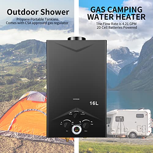 Outdoor Portable Propane Tankless Water Heater 4.21GPM 16L with Digital Display E10422
