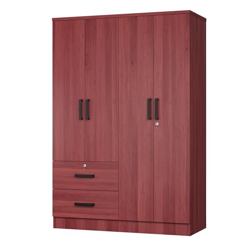 Modern Wood 4 Doors 2 Drawers Armoire (Mahogany) A67509