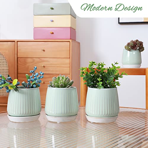 Blue Set of 4 Ceramic Succulent Planter Pots with Drainage Hole and Saucers A124429