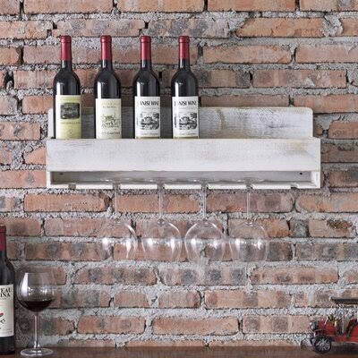 Whitewashed Wood Wall-Mounted Wine Rack T67171