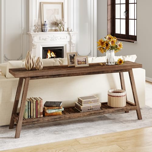 Rustic Brown 2-Tier Narrow Wood Console Table O629