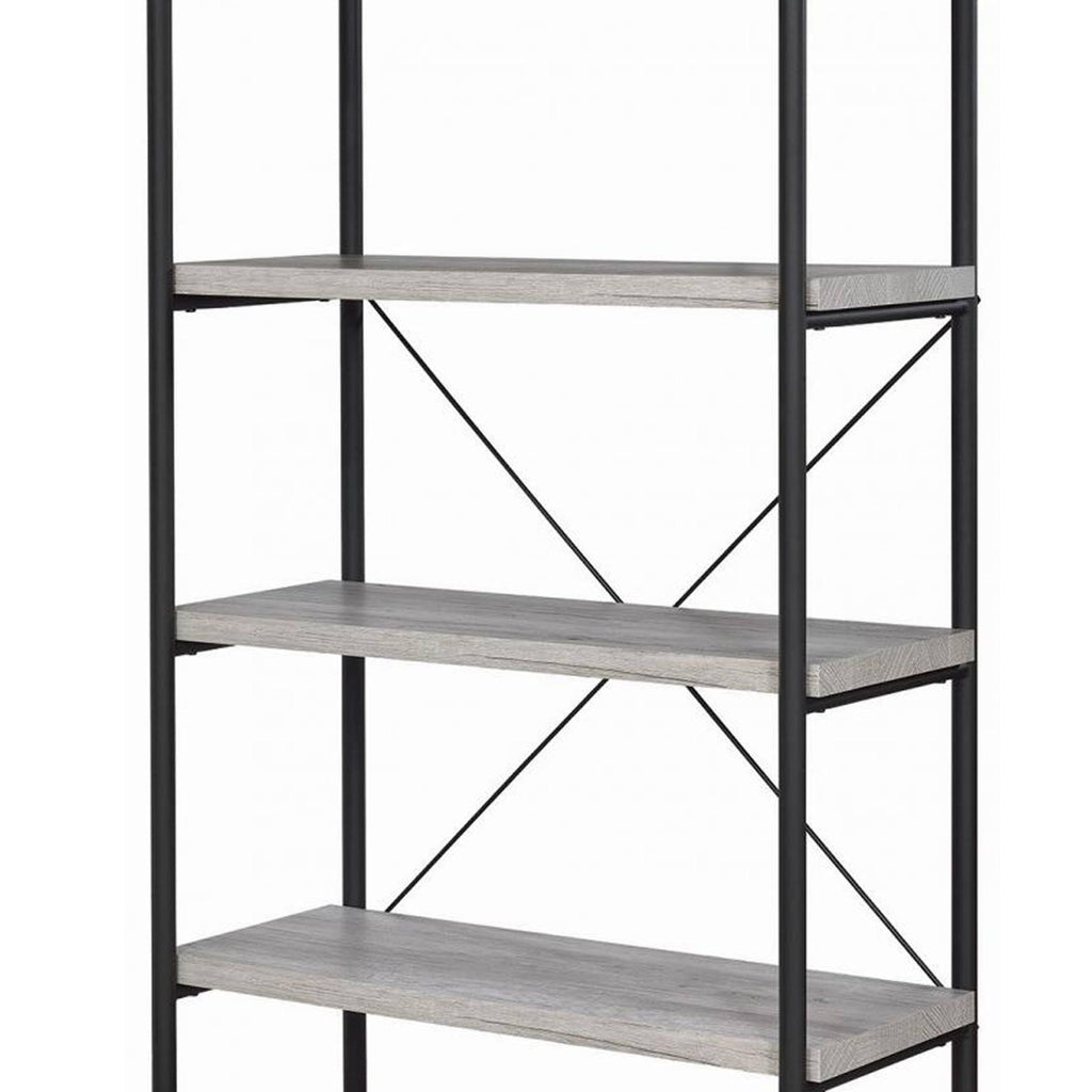Gray Wood and Metal Open Bookcase U6053