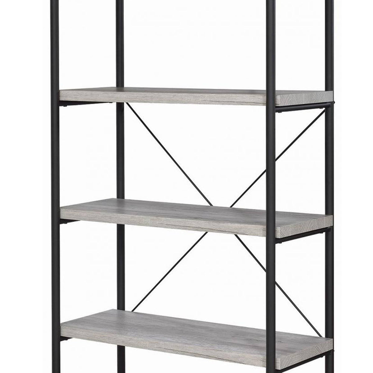 Gray Wood and Metal Open Bookcase U6053