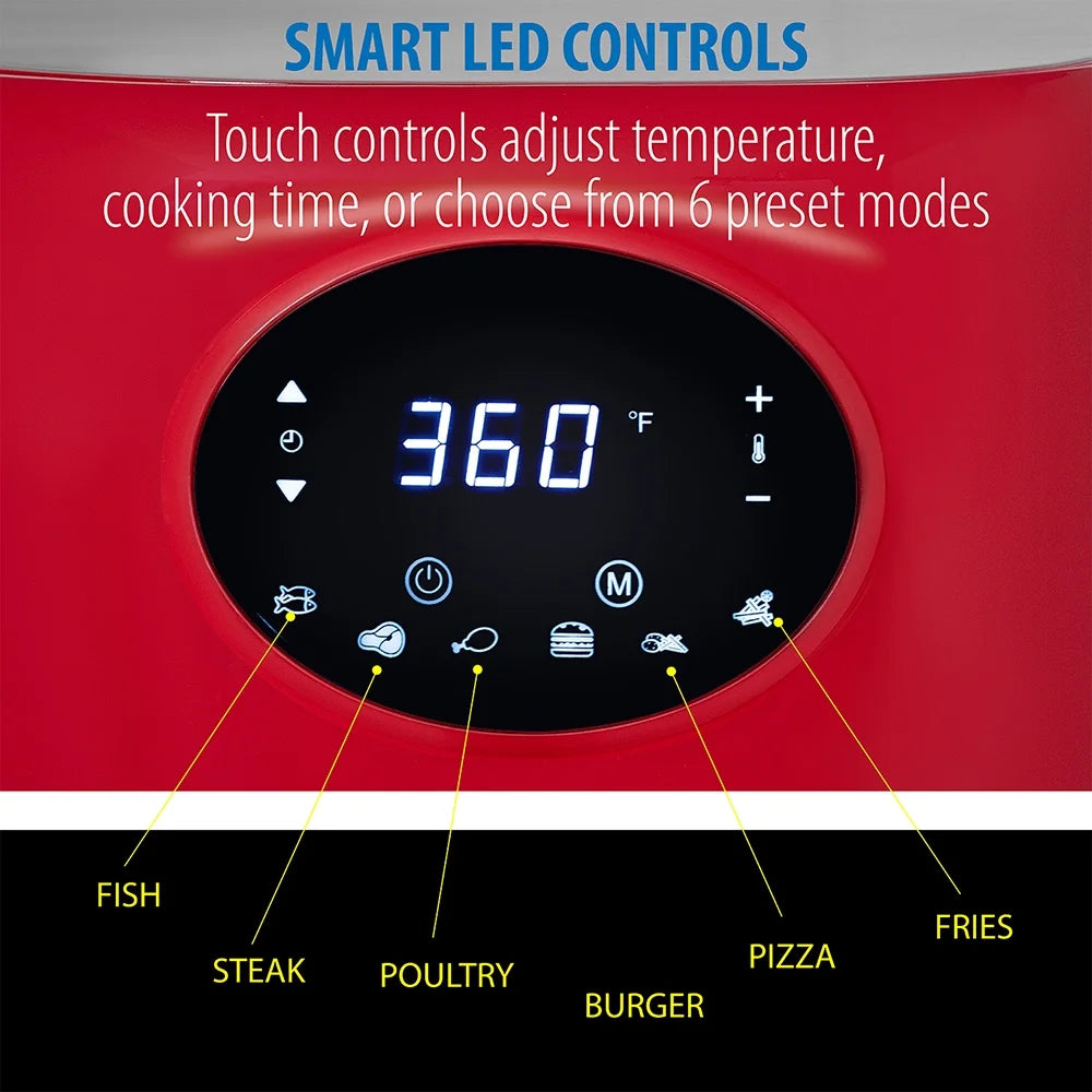 3.7QT Digital Air Fryer with Non-Stick Basket, Red I8965