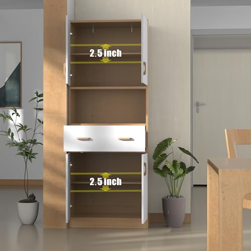 70" Tall Wooden Kitchen Pantry Cabinet with Doors and Drawer L293