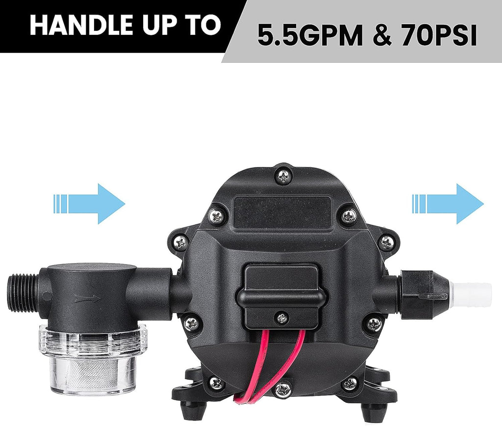 12V Water Pressure Diaphragm Pump 5.5GPM 70PSI S736