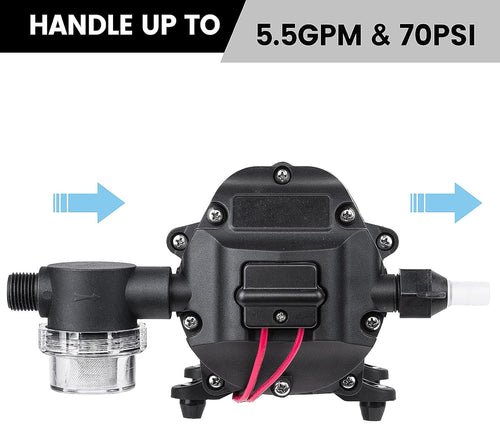 12V Water Pressure Diaphragm Pump 5.5GPM 70PSI S736