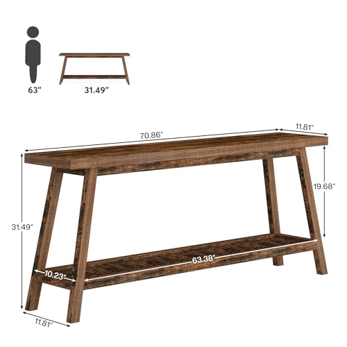 Rustic Brown 2-Tier Narrow Wood Console Table O629