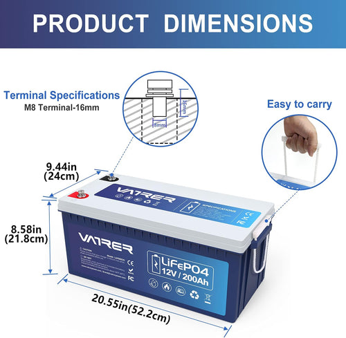 12V 200AH Lithium Iron LiFePO4 Deep Cycle Battery with 200A BMS F631207
