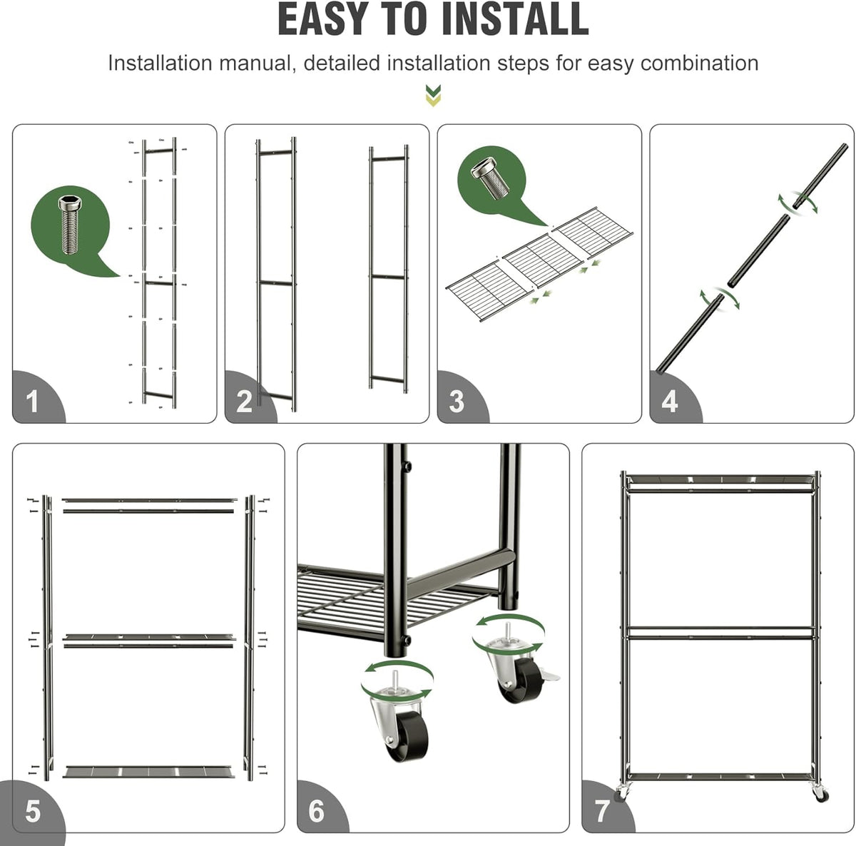 Heavy Duty Metal Rolling Clothes Rack with Double Rods & 3 Wire Shelves V506802