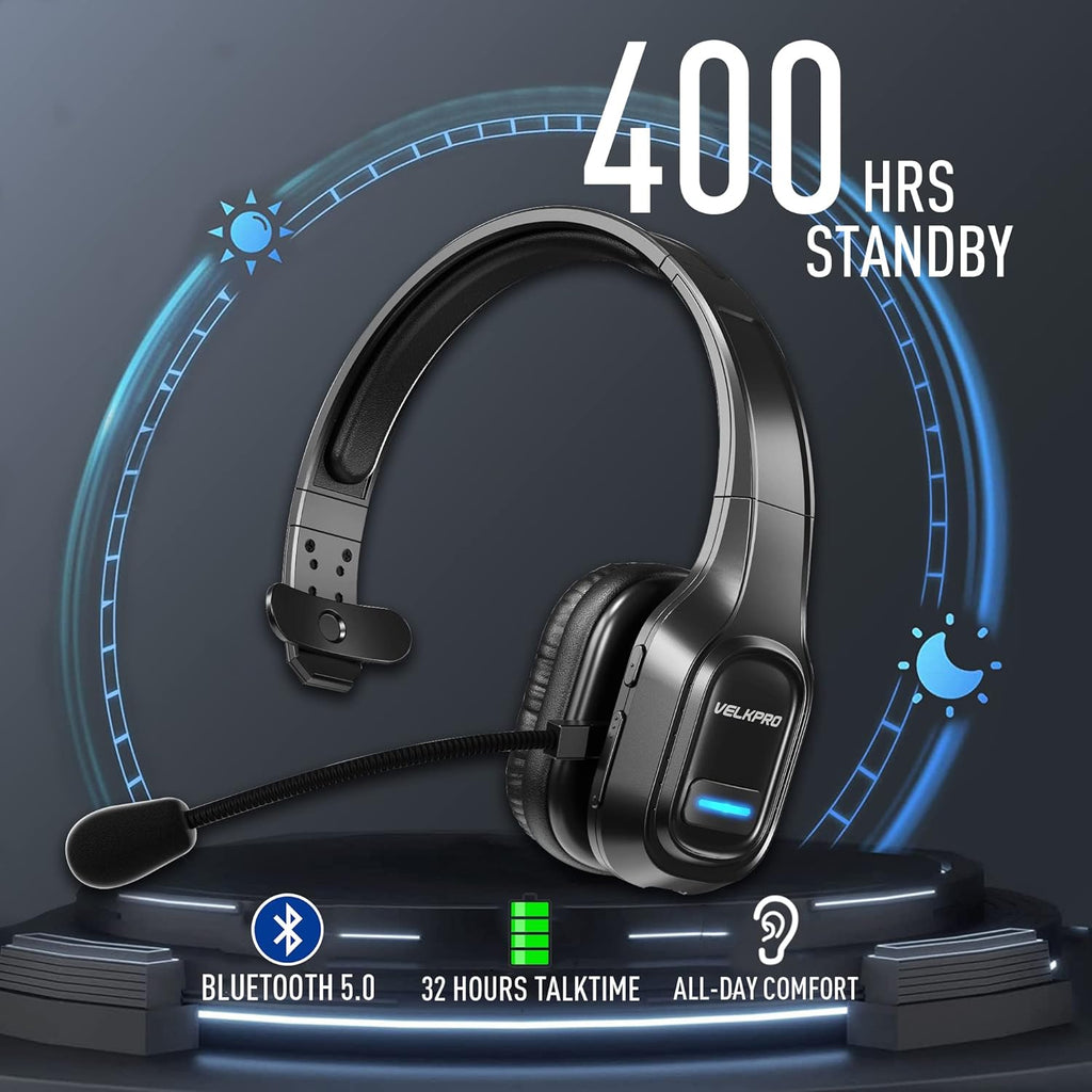 Wireless Headset with Microphone, Single-Ear Headphone with Adjustable Headband B333231