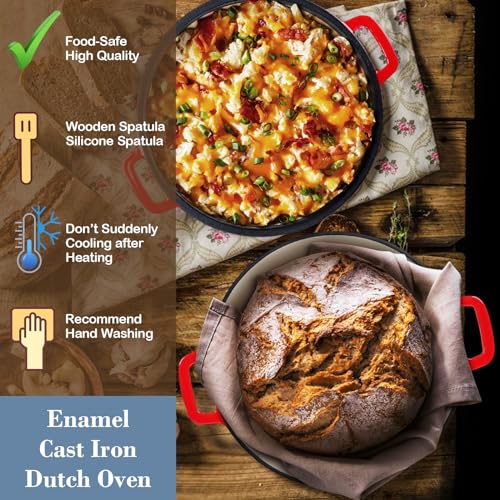 Red 5 QT Enameled Cast Iron Dutch Oven with 2 Quart Skillet Lid Pan U899