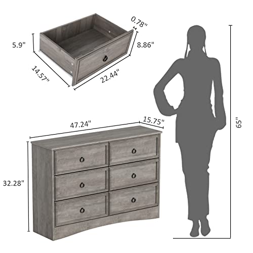 Gray 6 Drawer Dresser with Strip Lights C33889