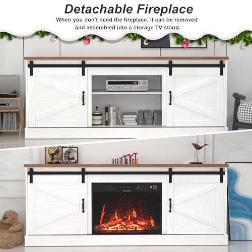 White TV Stand with Fireplace for 70" TV V664
