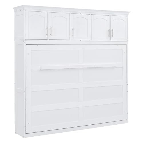 White Full Size Foldable Wall Bed with Storage Cabinet Y393