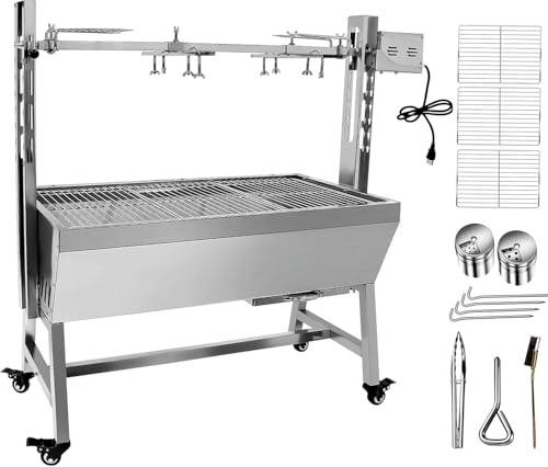 Stainless Steel Charcoal Spit Rotisserie Roaster Grill with Back Cover Guard and Baffle Z942