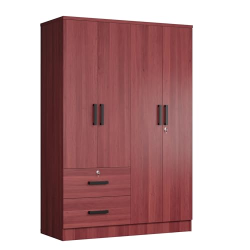 Modern Wood 4 Doors 2 Drawers Armoire (Mahogany) A67509