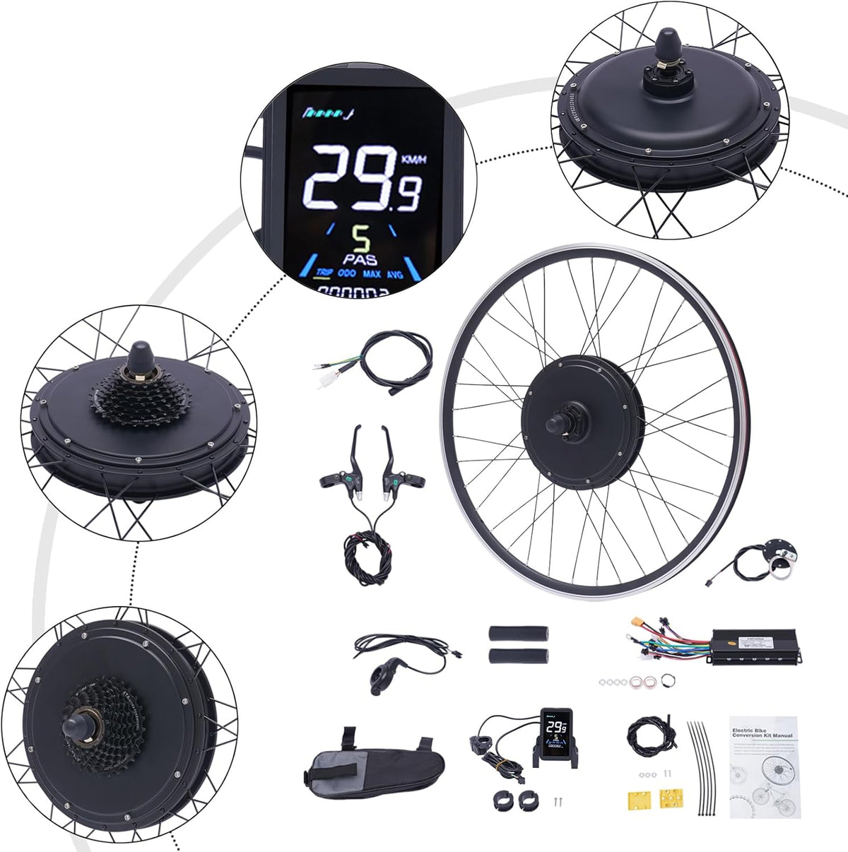 48V 1000W Front Wheel Hub Motor E-Bike Conversion Kit F8600