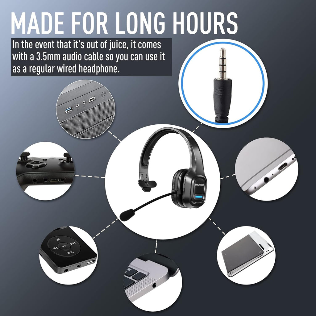 Wireless Headset with Microphone, Single-Ear Headphone with Adjustable Headband B333231