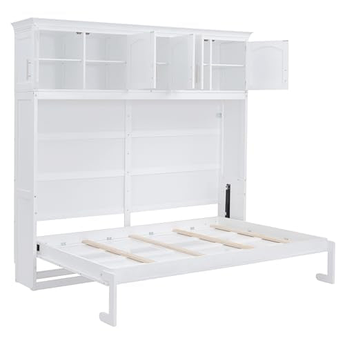 White Full Size Foldable Wall Bed with Storage Cabinet Y393