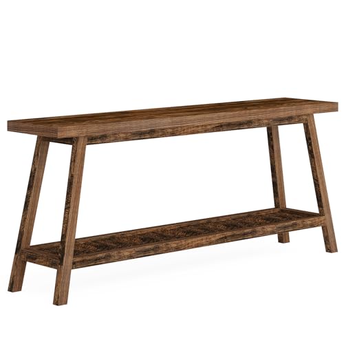 Rustic Brown 2-Tier Narrow Wood Console Table O629
