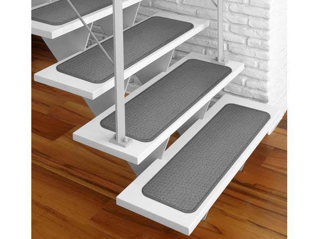 Set of 12 Gray Adhesive Carpet Stair Treads G530756