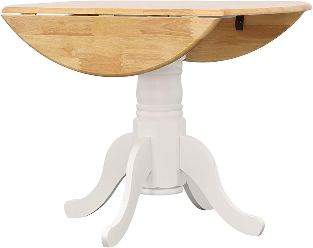 Natural Brown and White Round Drop Leaf Dining Table A48062