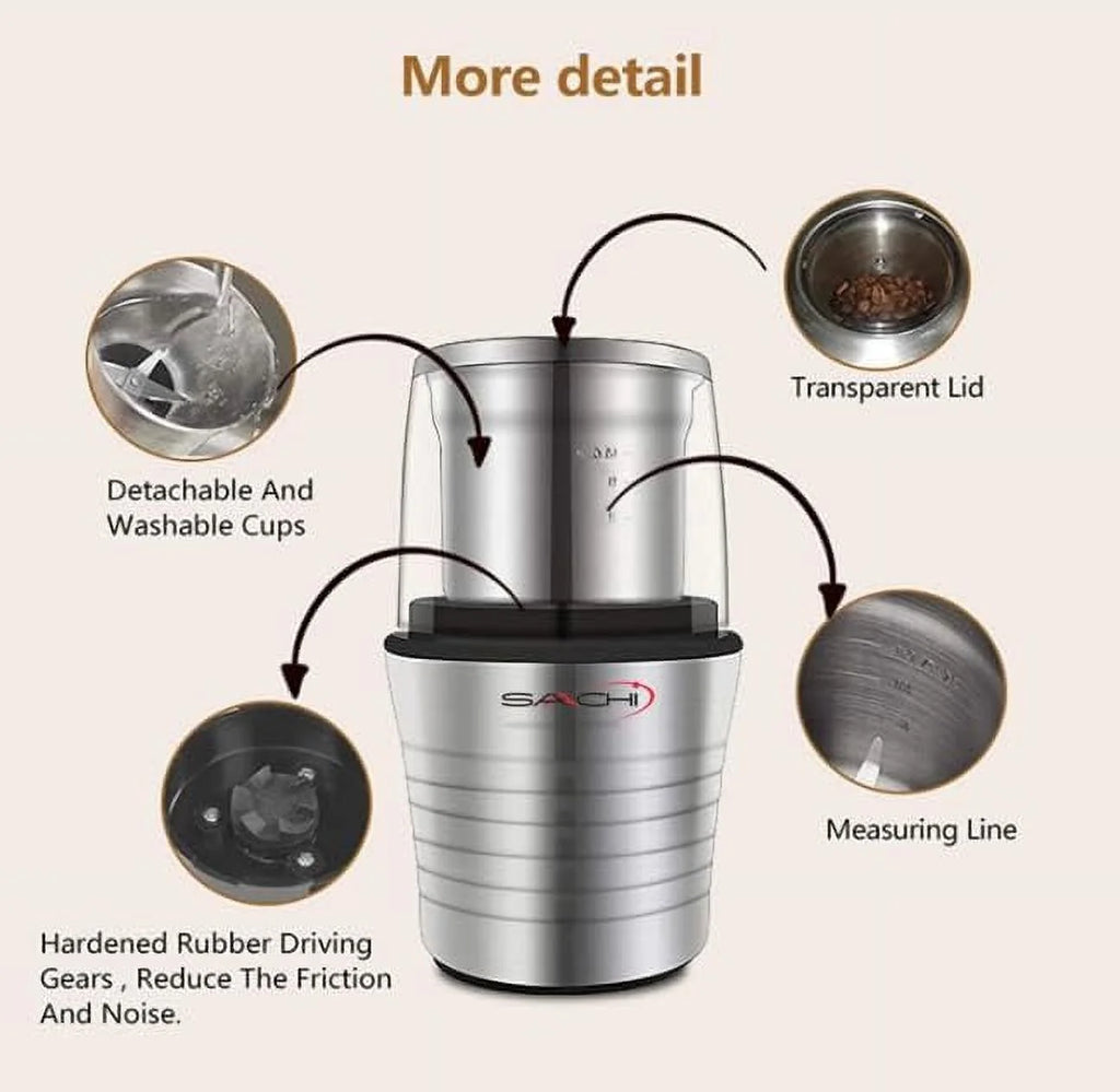 Electric Coffee Grinder with 2 Stainless Steel Blades Removable Bowls Y437