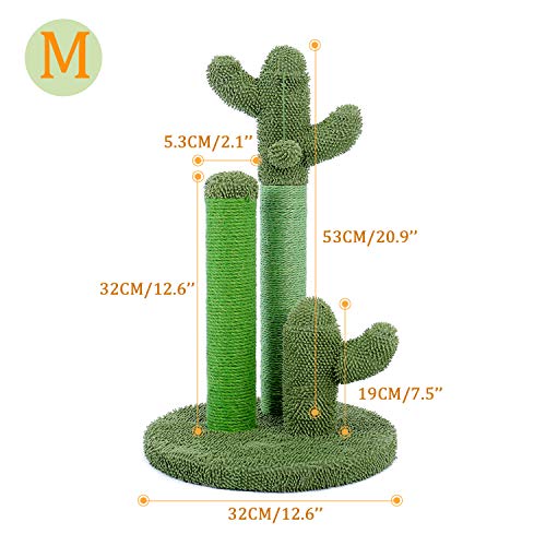 Cat Scratching Post Cactus Cat Scratcher with 3 Scratching Poles and Interactive Dangling Ball F173