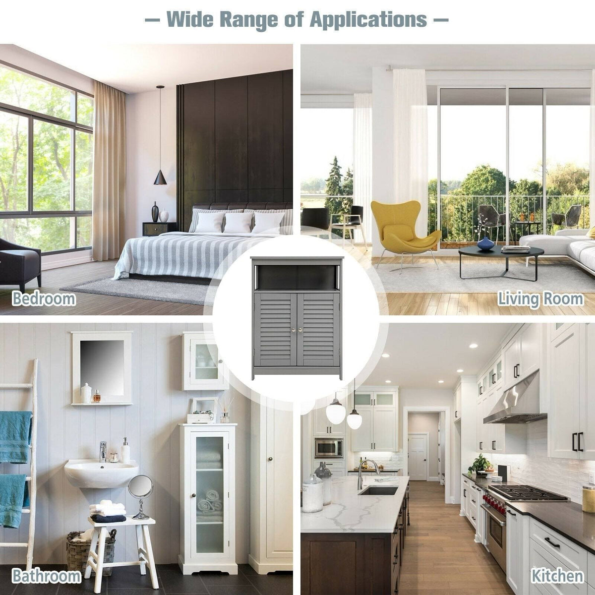 Gray Wood Freestanding Bathroom Storage Cabinet with Double Shutter Door E929