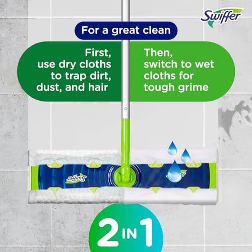 2-in-1 Dry + Wet Floor Mopping Kit with Sweeper, 8 Dry Cloths, 2 Wet Cloths R785553