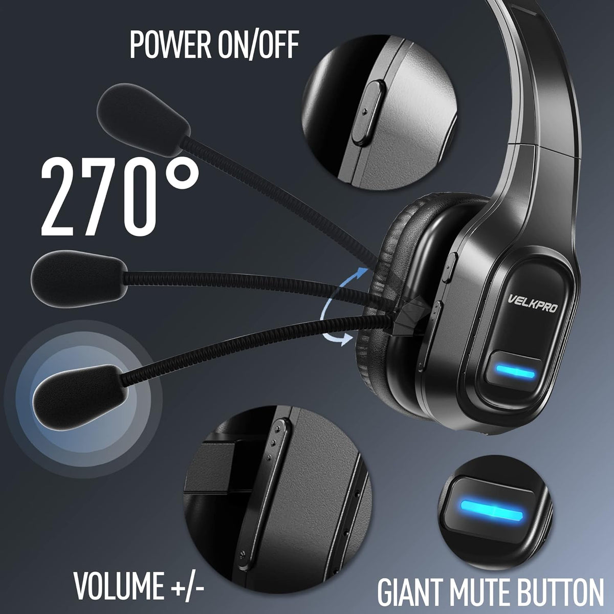 Wireless Headset with Microphone, Single-Ear Headphone with Adjustable Headband B333231
