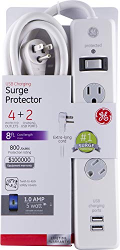 4 Outlets 2 USB Ports Surge Protector with 8ft Power Cord White U284