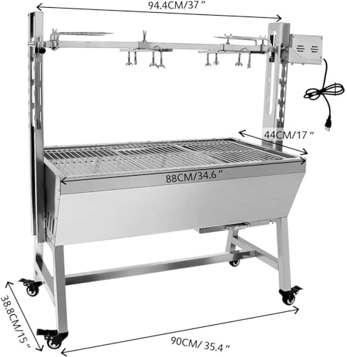 Stainless Steel Charcoal Spit Rotisserie Roaster Grill with Back Cover Guard and Baffle Z942