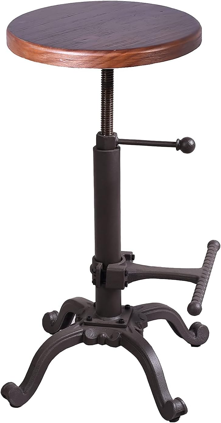 Rustic Swivel Adjustable 22-26 Bar Stool Cast Iron Wooden Brown R916
