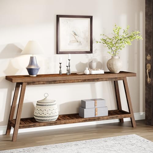 Rustic Brown 2-Tier Narrow Wood Console Table O629
