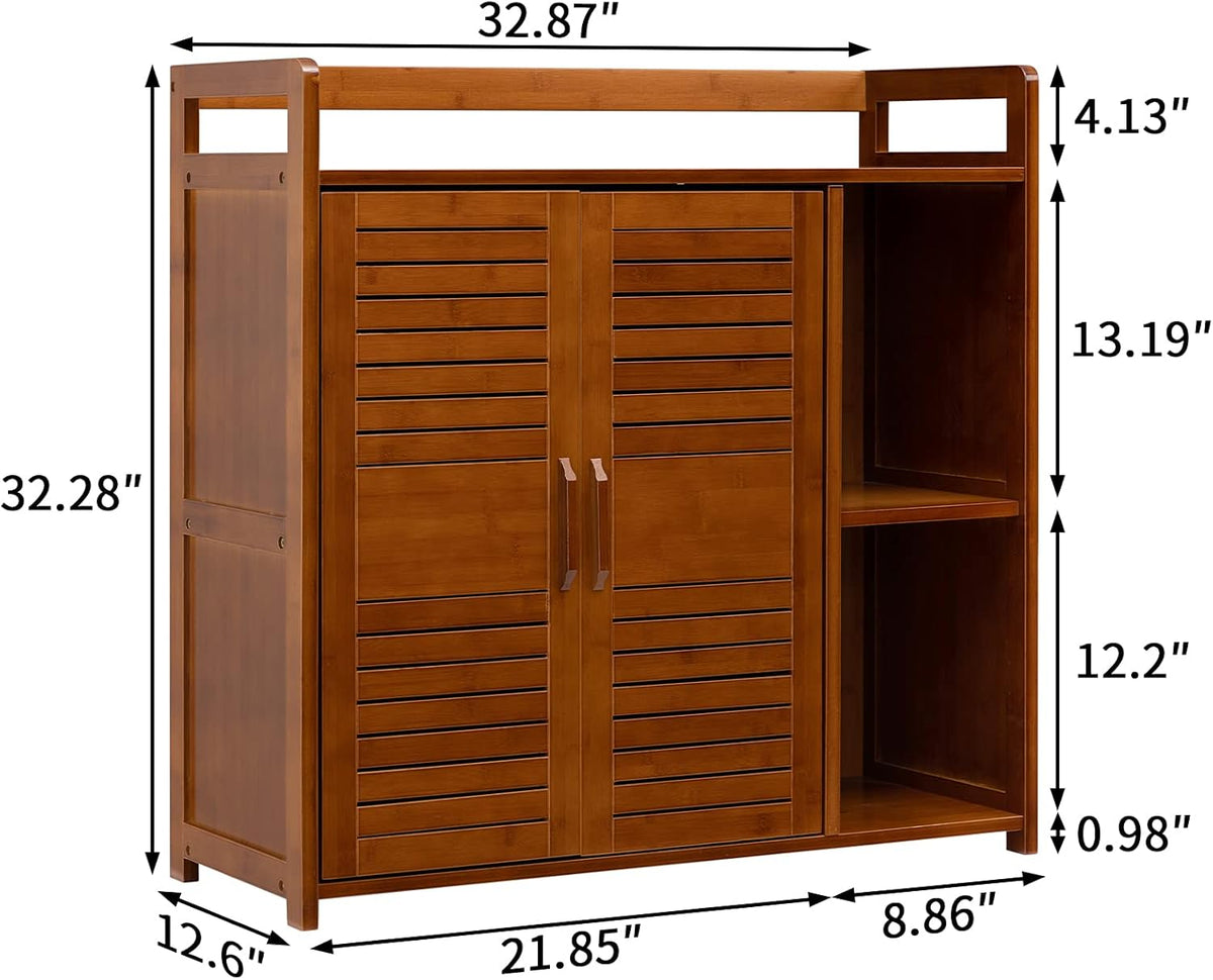 Bamboo Floor Storage Cabinet with 2 Doors and 2 Open Shelves, Antique Brown L92302