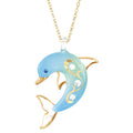 Turquoise Glass Dolphin 18 inch Gold-tone Necklace E872