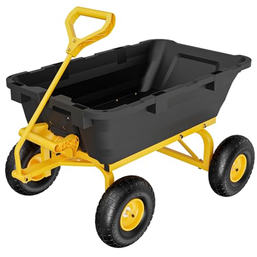 Heavy Duty Dump Cart Wagon, 770LBS Poly Wheelbarrow, 10in All-Terrain Pneumatic Tires B573405