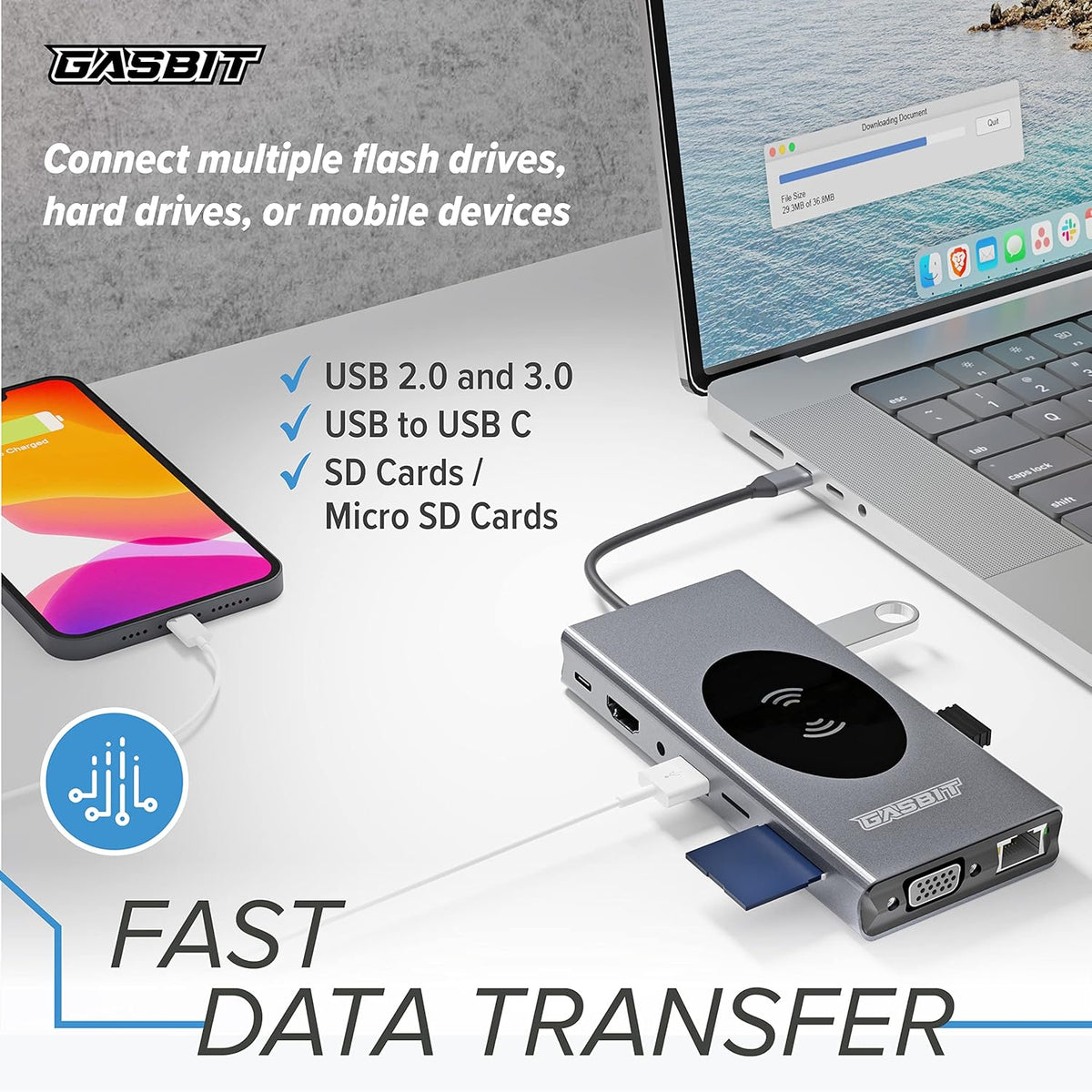 15-in-1 USB C Hub Multiport Adapter with Wireless Phone Charger D47235