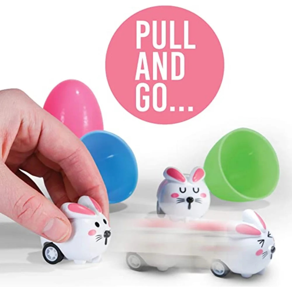 6 Toy Filled Easter Eggs with Mini Pull-n-Go Easter Bunnies H11932