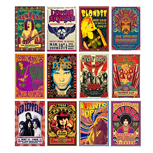 Vintage Rock Band Posters 12 Set 7.8X11.8 Inch S224